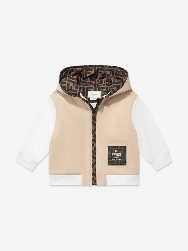 Baby Boys Stretch Gabardine Zip Up Top in Beige