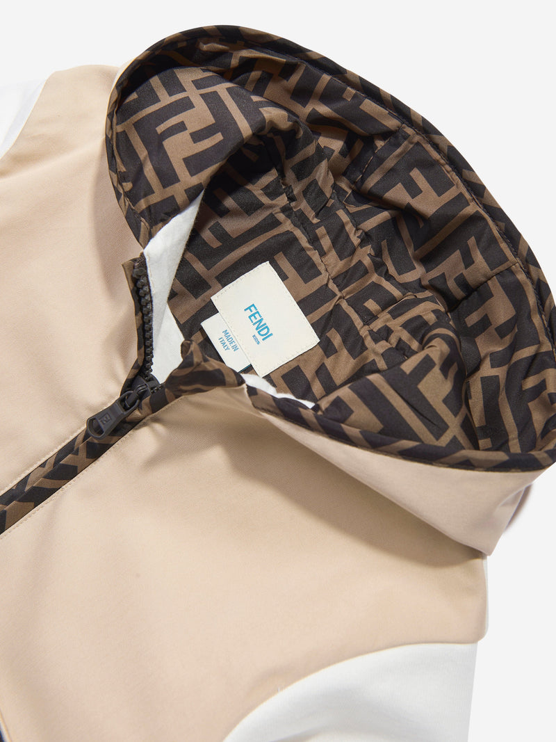 Baby Boys Stretch Gabardine Zip Up Top in Beige