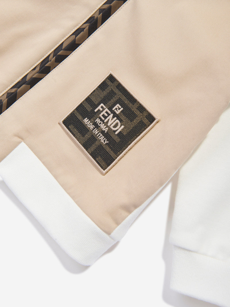 Baby Boys Stretch Gabardine Zip Up Top in Beige