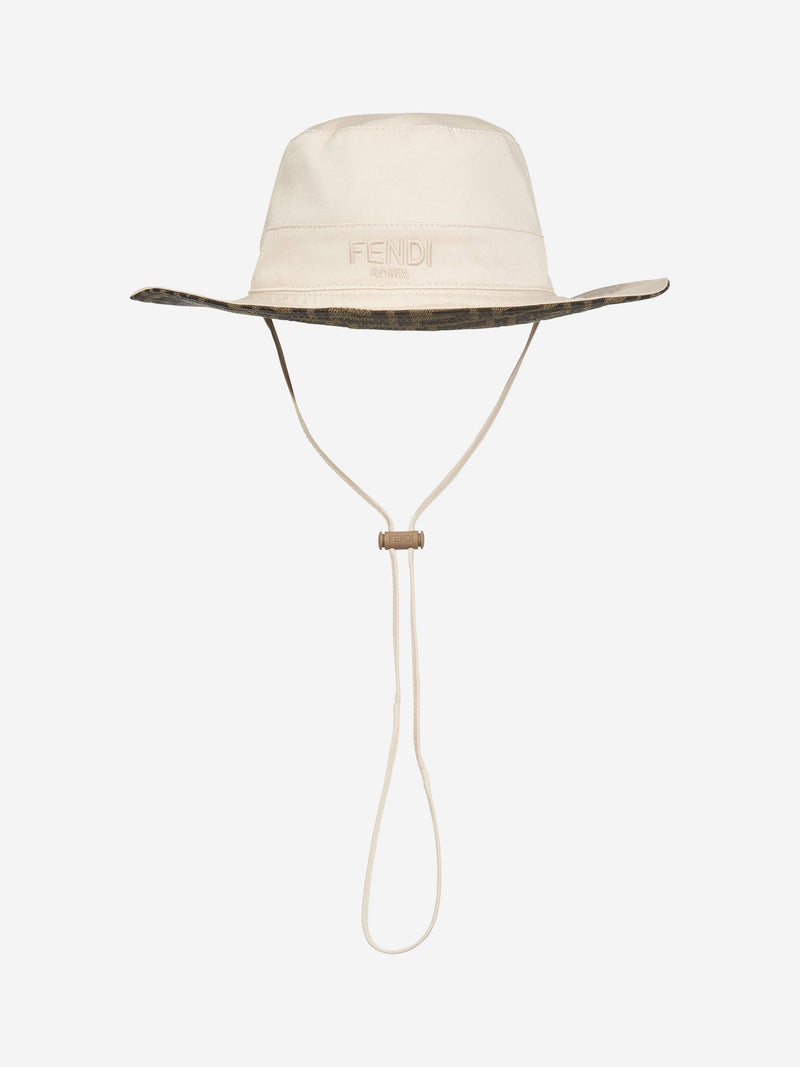 Fendi Boys Cotton Twill Bucket Hat in Beige