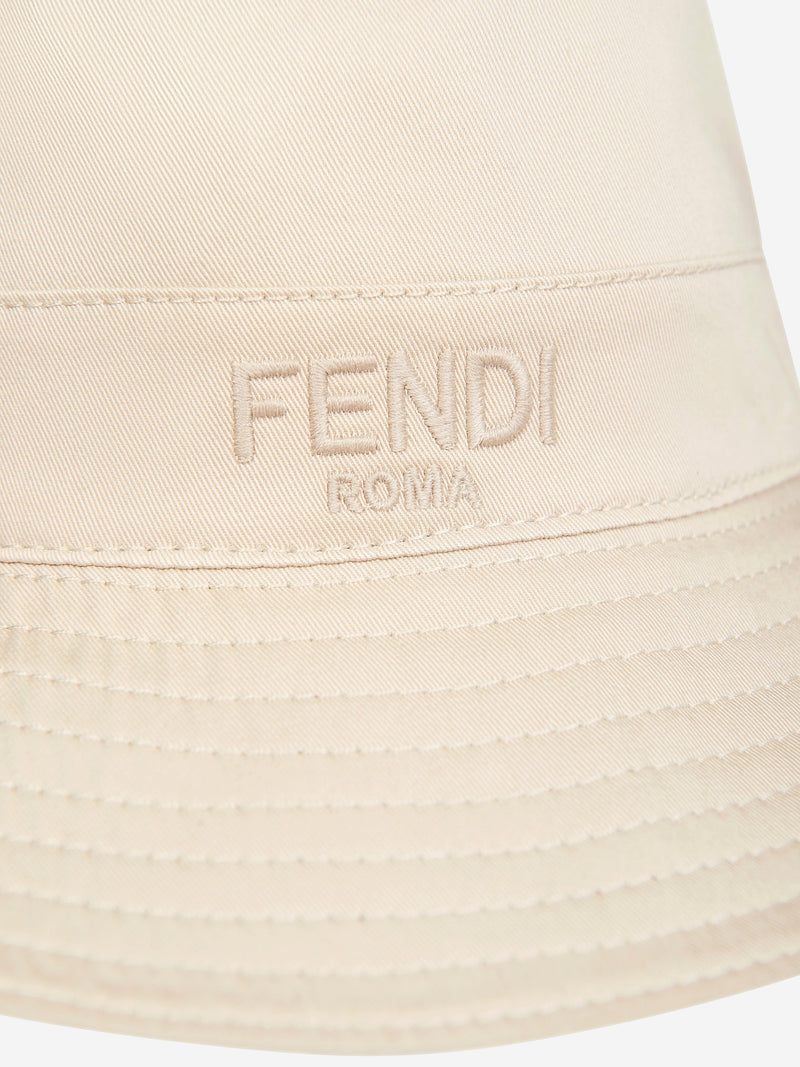 Fendi Boys Cotton Twill Bucket Hat in Beige