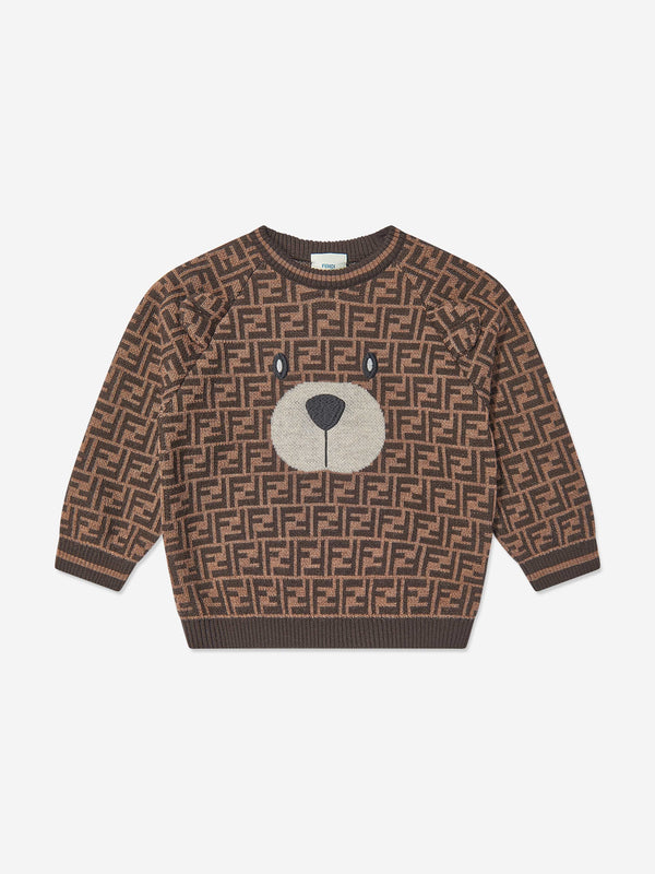 Baby Wool FF Logo Bear Jumper in Brown