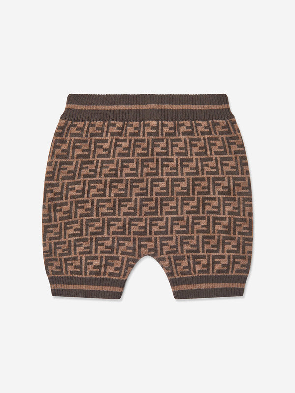 Baby Wool Knit FF Logo Shorts in Brown