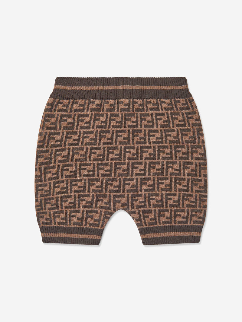 Baby Wool Knit FF Logo Shorts in Brown