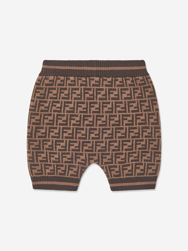 Baby Wool Knit FF Logo Shorts in Brown