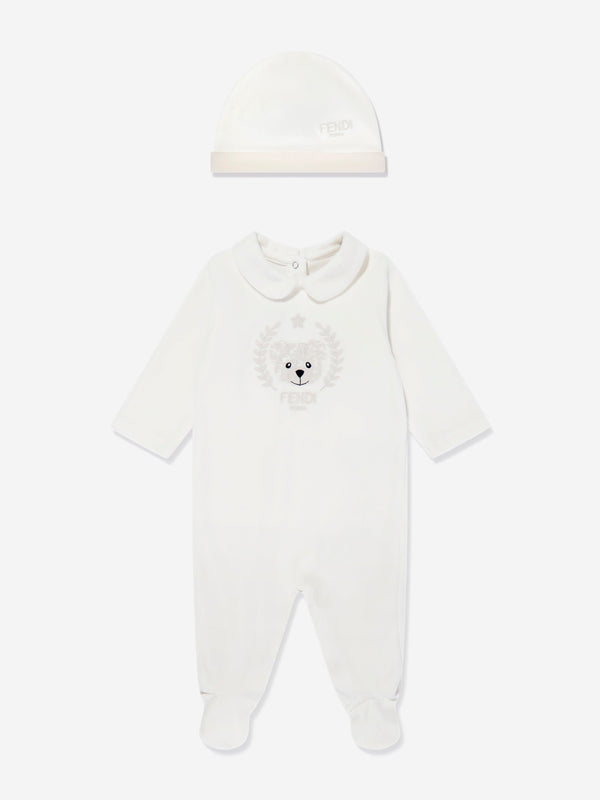 Baby Bear Chenille Babygrow Set in White