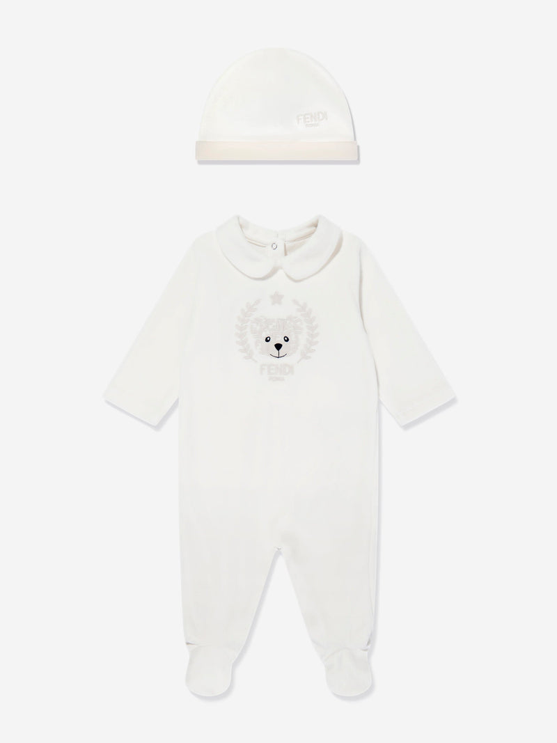 Baby Bear Chenille Babygrow Set in White