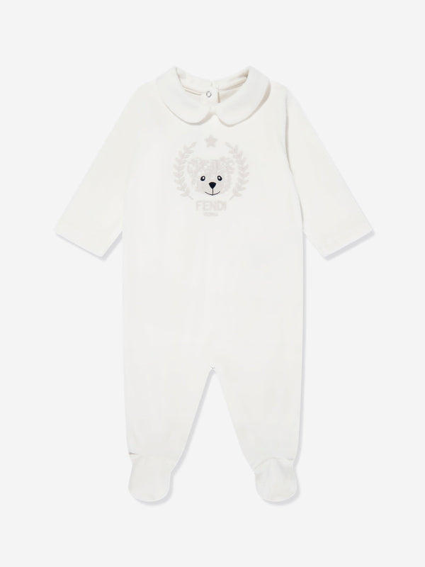 Baby Bear Chenille Babygrow Set in White