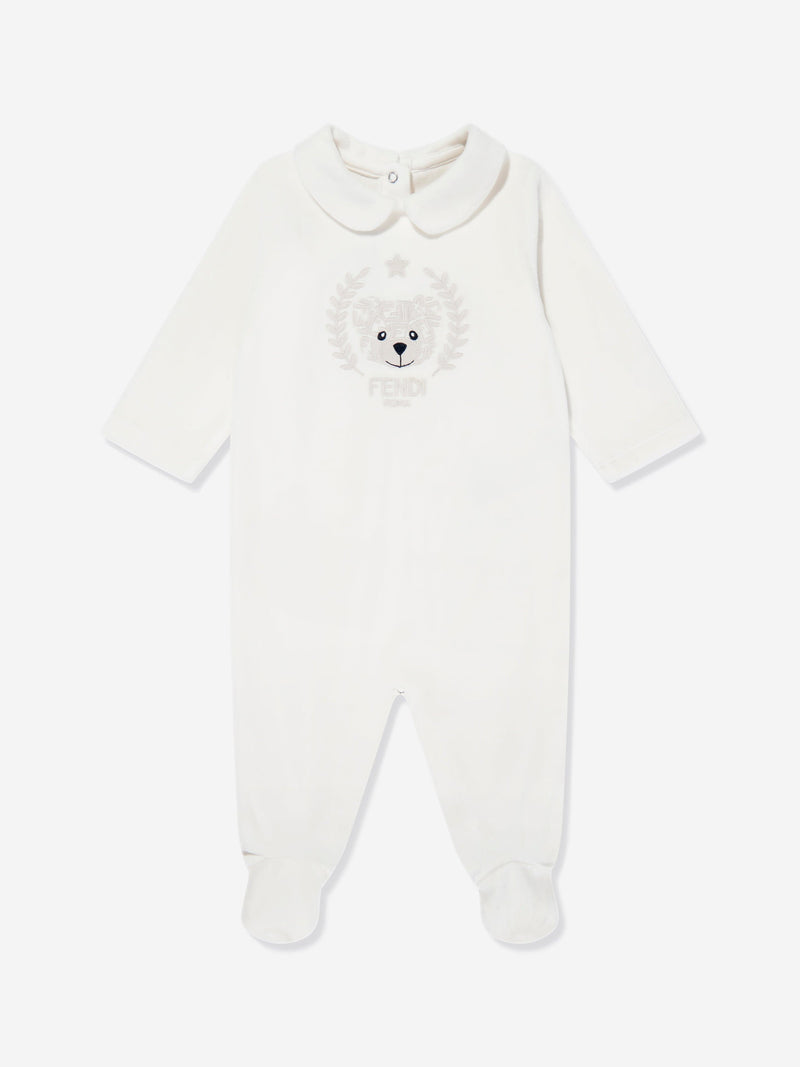 Baby Bear Chenille Babygrow Set in White