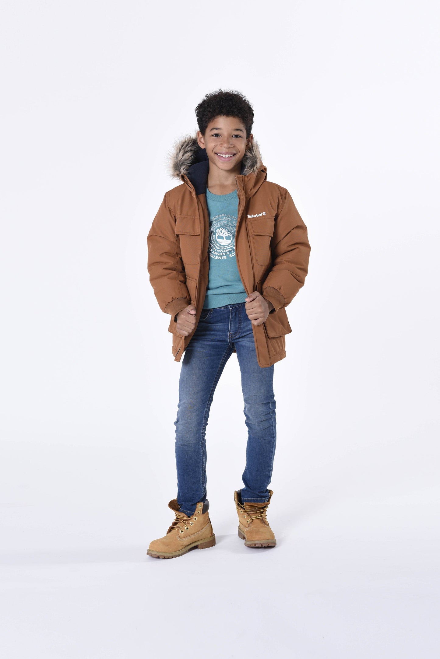 Timberland 男童连帽派克大衣（棕色）