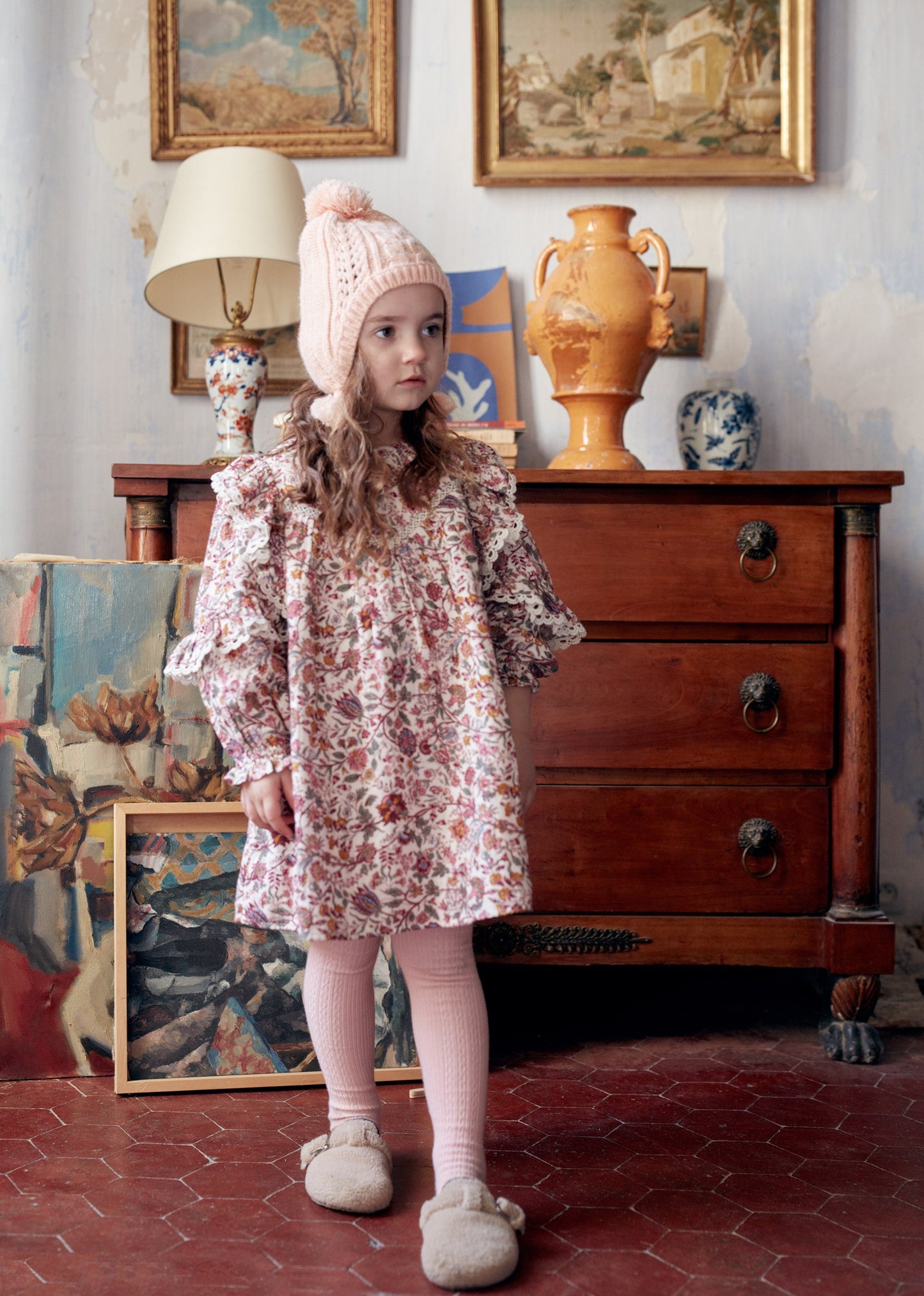 女童粉色棉连裤袜