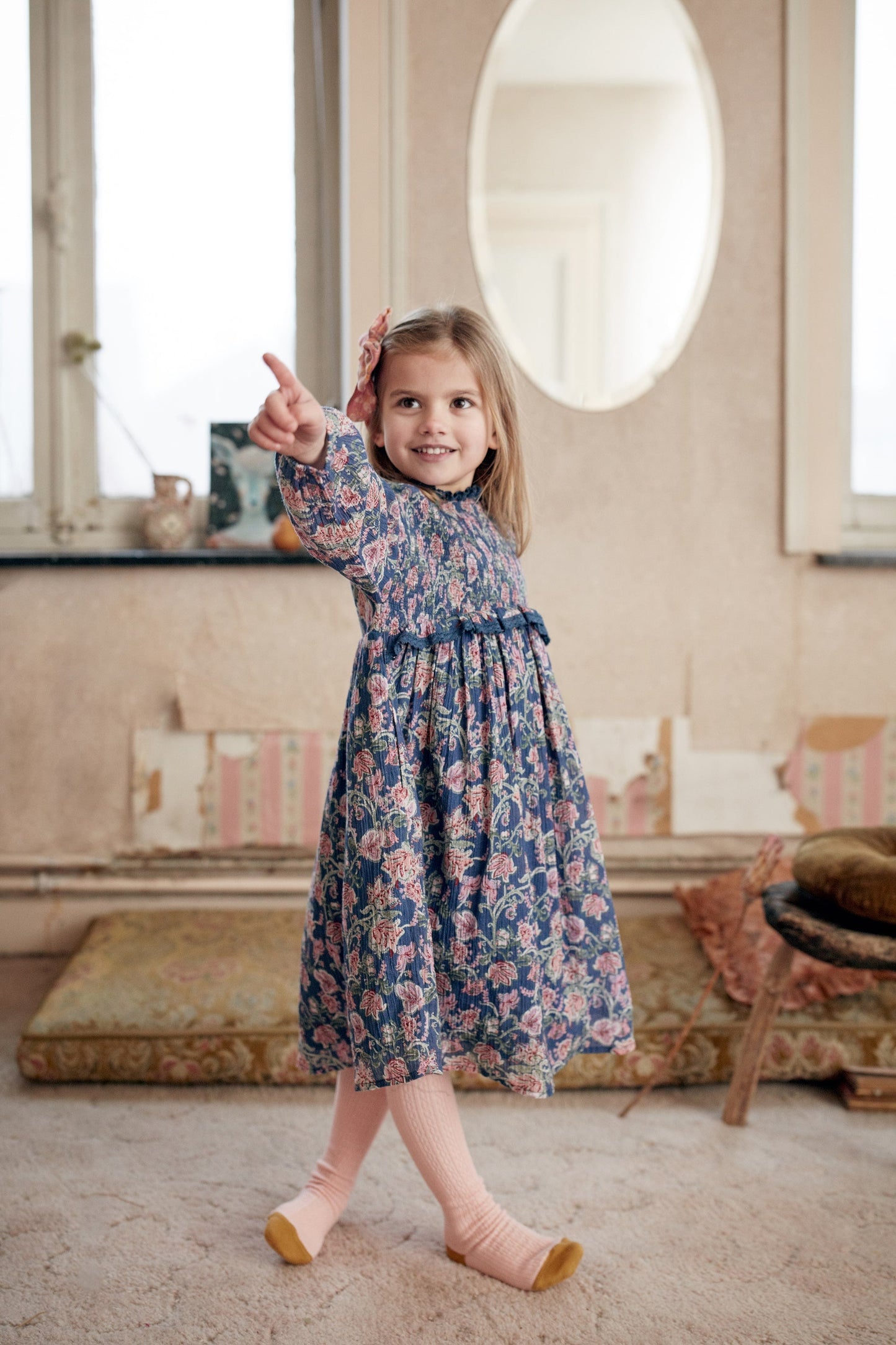 女童粉色棉连裤袜