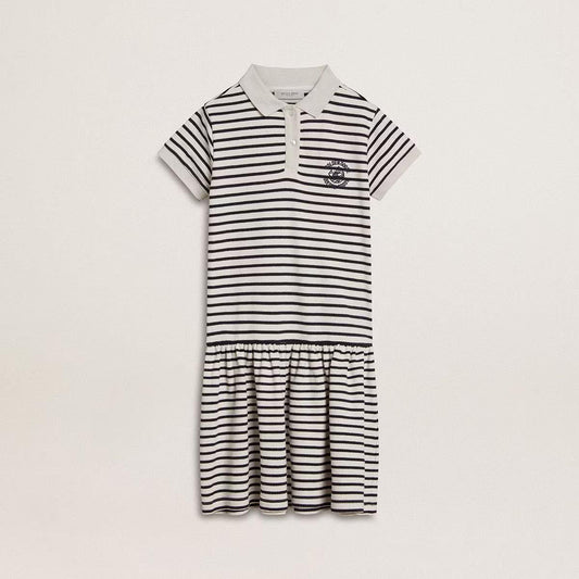 女童藏青色条纹棉连衣裙