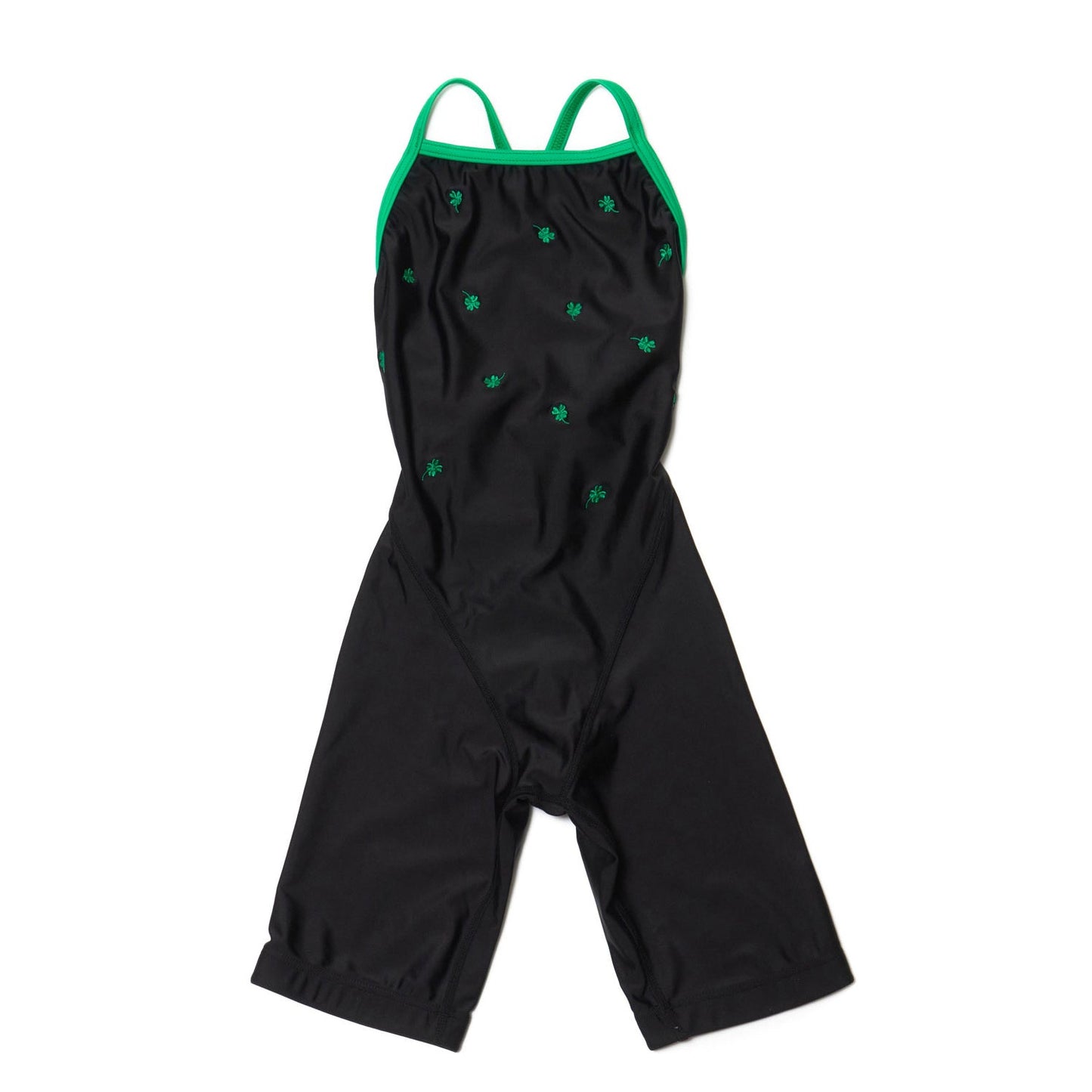 女童黑色刺绣五分专业泳衣