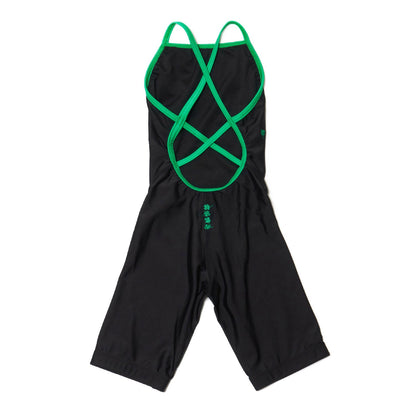 女童黑色刺绣五分专业泳衣