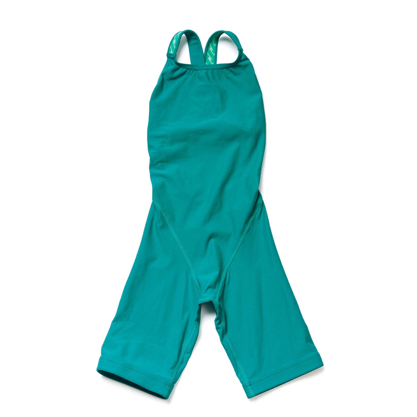 女童孔雀绿色五分专业泳衣