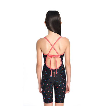 女童黑色印花五分专业泳衣
