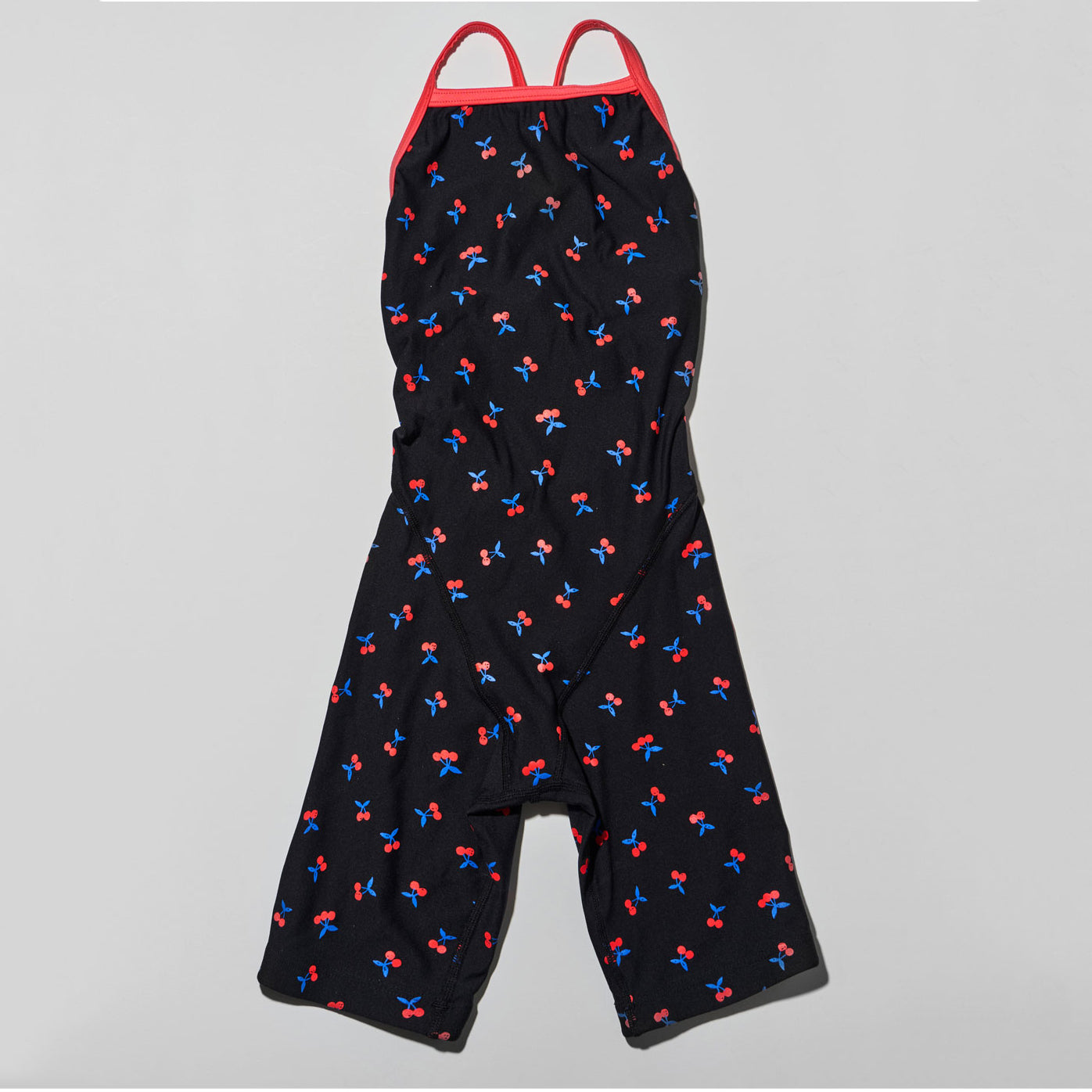 女童黑色印花五分专业泳衣