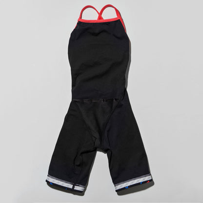 女童黑色印花五分专业泳衣