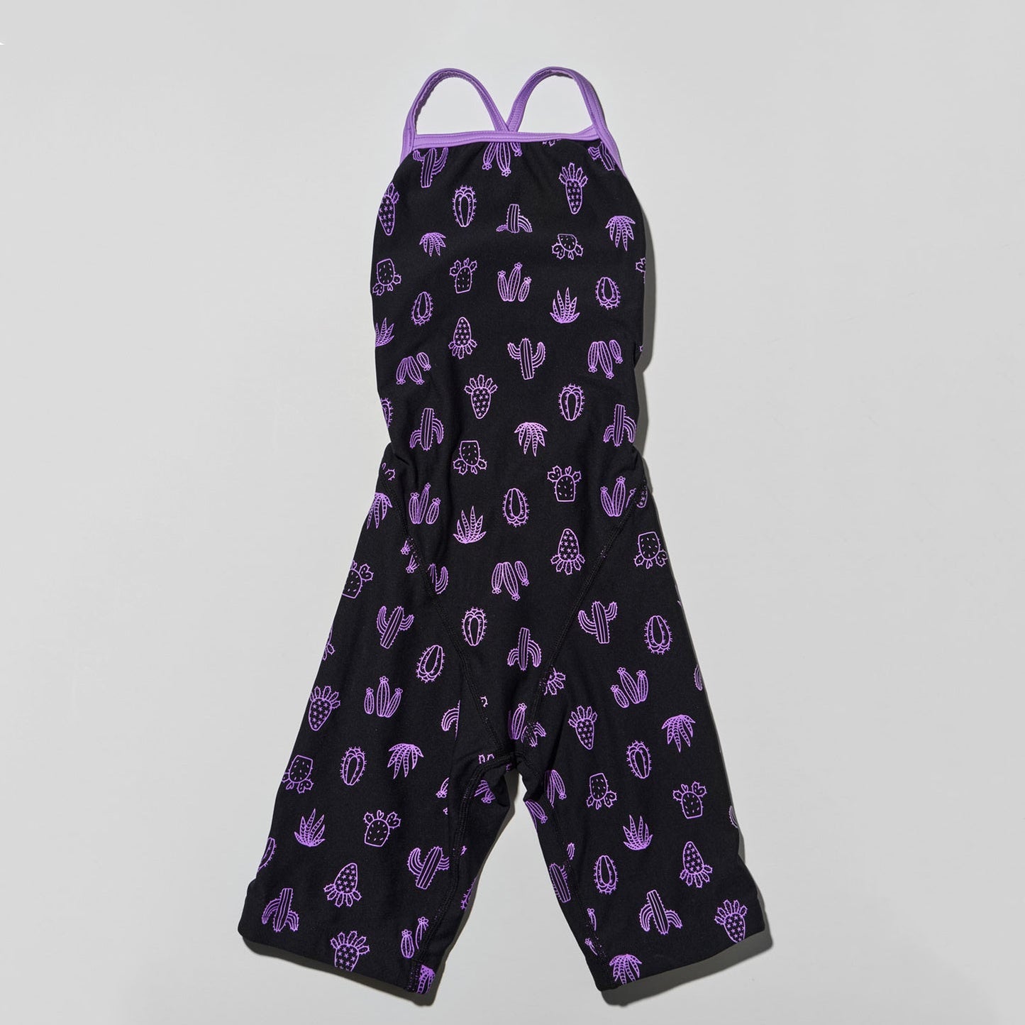 女童黑色印花五分专业泳衣