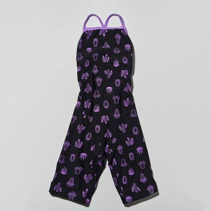 女童黑色印花五分专业泳衣