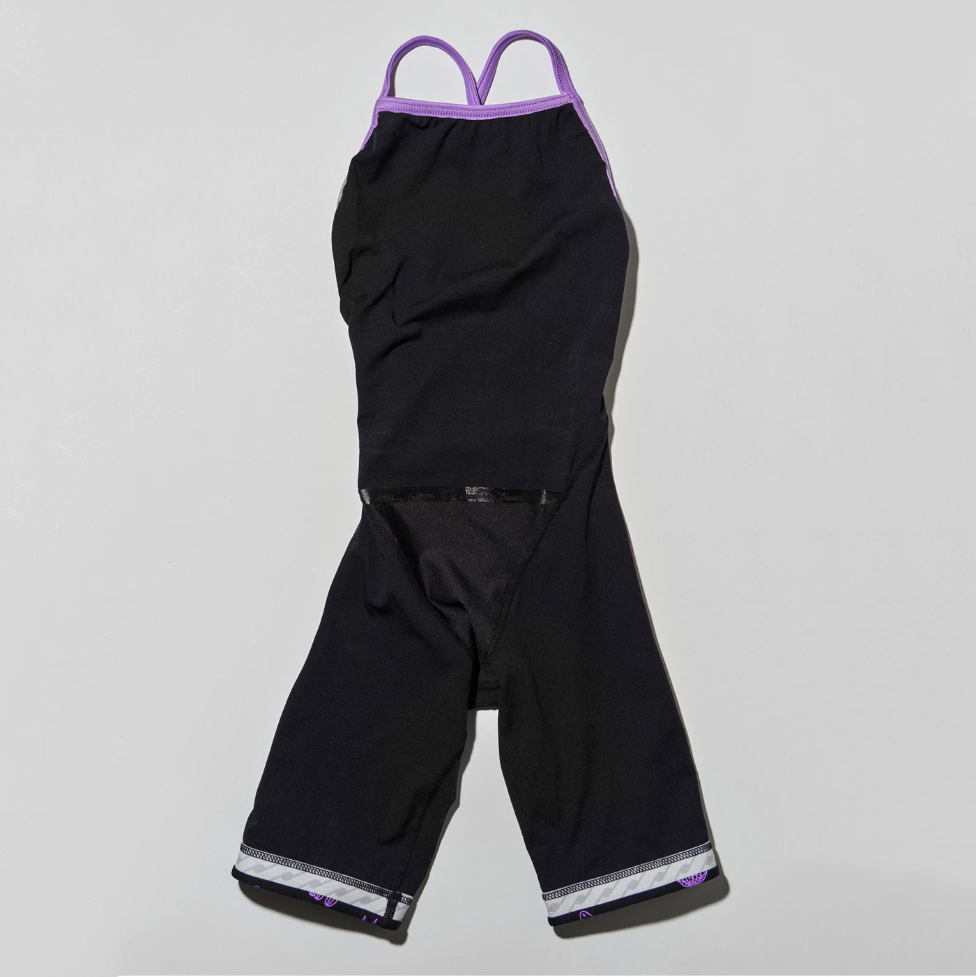 女童黑色印花五分专业泳衣