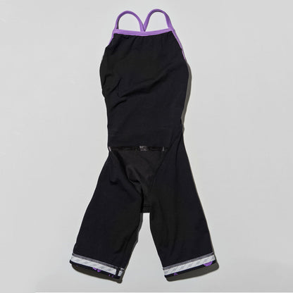 女童黑色印花五分专业泳衣