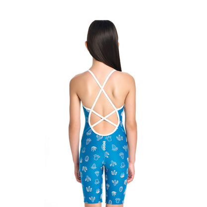 女童蓝色五分专业泳衣