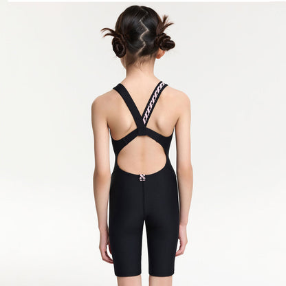 女童黑色五分专业泳衣