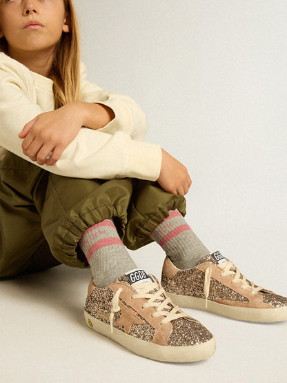 Golden Goose Girls Super Star 银色闪光运动鞋
