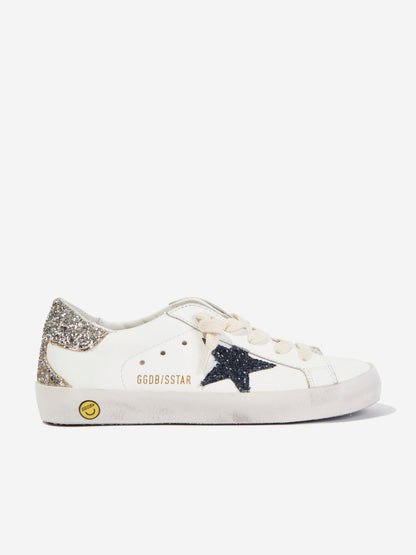 Golden Goose 女童皮革和亮片 Super Star 运动鞋（白色）