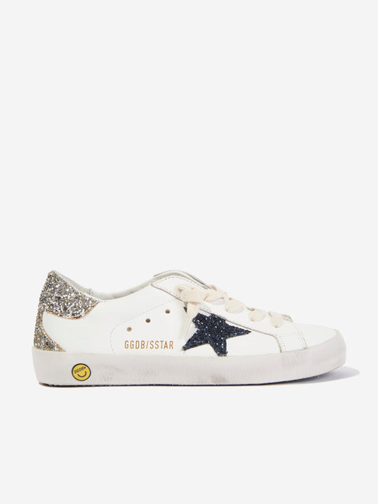 Golden Goose 女童皮革和亮片 Super Star 运动鞋（白色）
