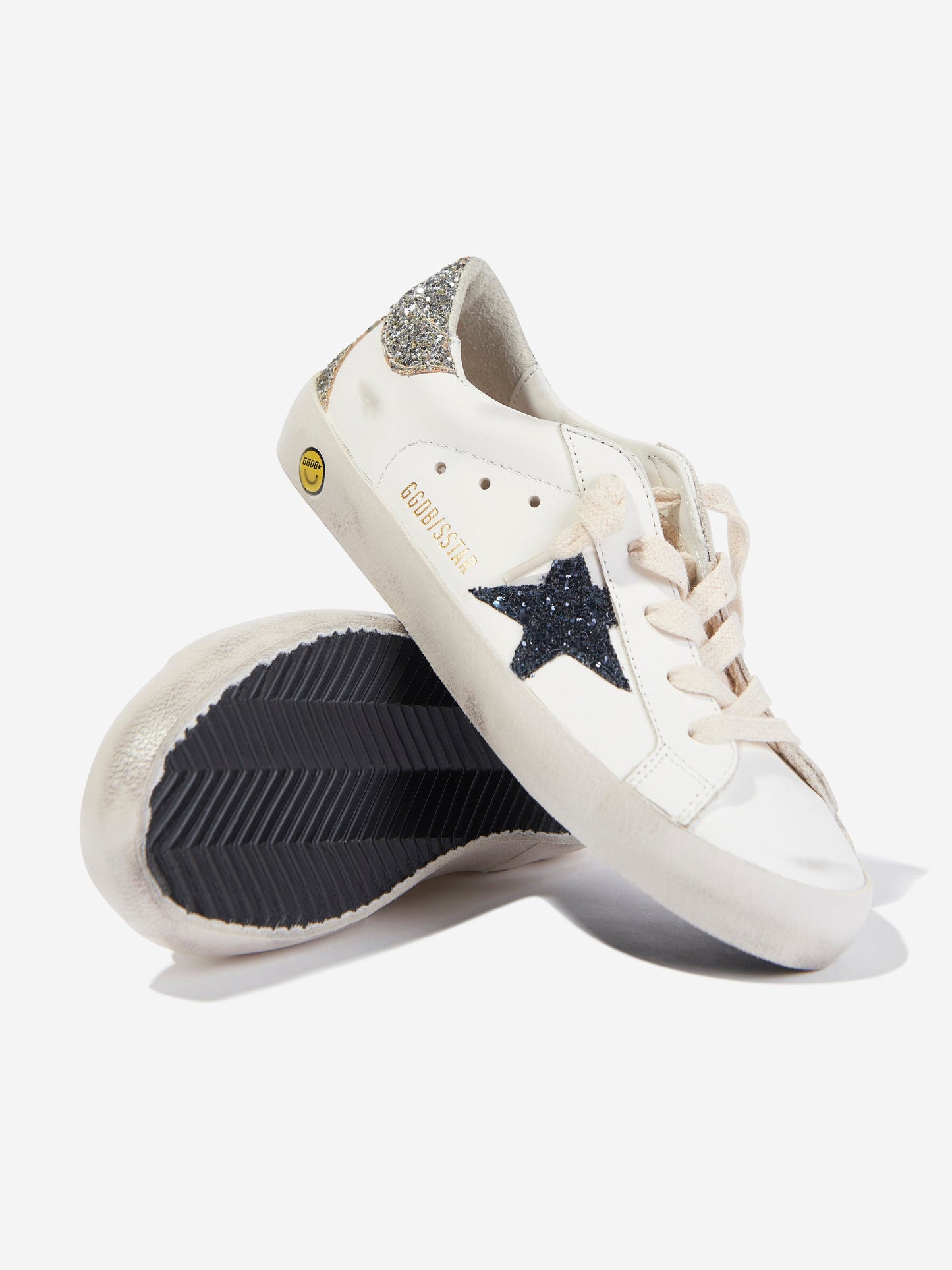 Golden Goose 女童皮革和亮片 Super Star 运动鞋（白色）
