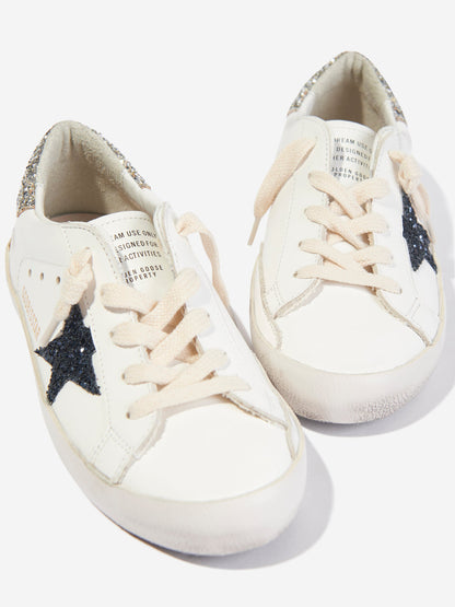 Golden Goose 女童皮革和亮片 Super Star 运动鞋（白色）
