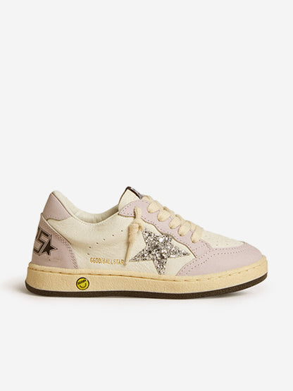 女童白色 Ballstar 皮革运动鞋