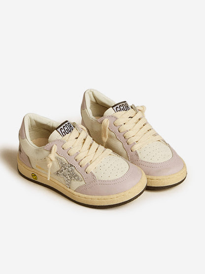 女童白色 Ballstar 皮革运动鞋