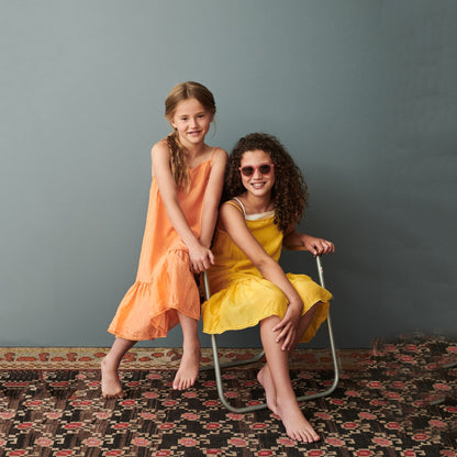 女童桃粉色吊带真丝连衣裙