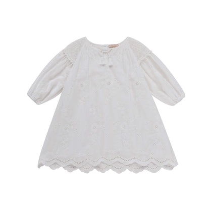 女童白色刺绣棉连衣裙
