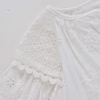 女童白色刺绣棉连衣裙