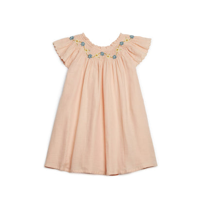 女童粉色刺绣棉连衣裙