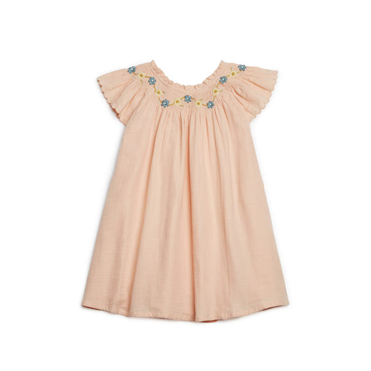 女童粉色刺绣棉连衣裙