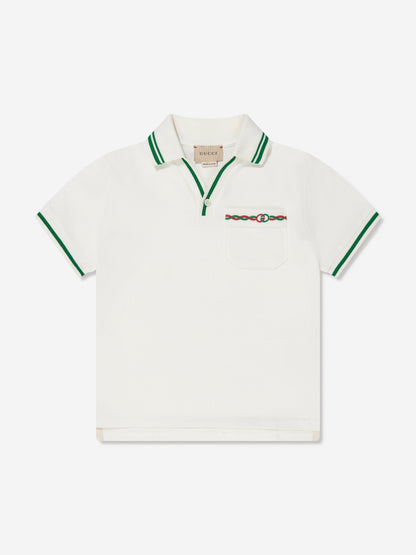男童白色口袋 Polo 衫