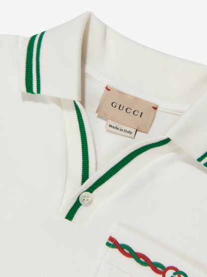 男童白色口袋 Polo 衫