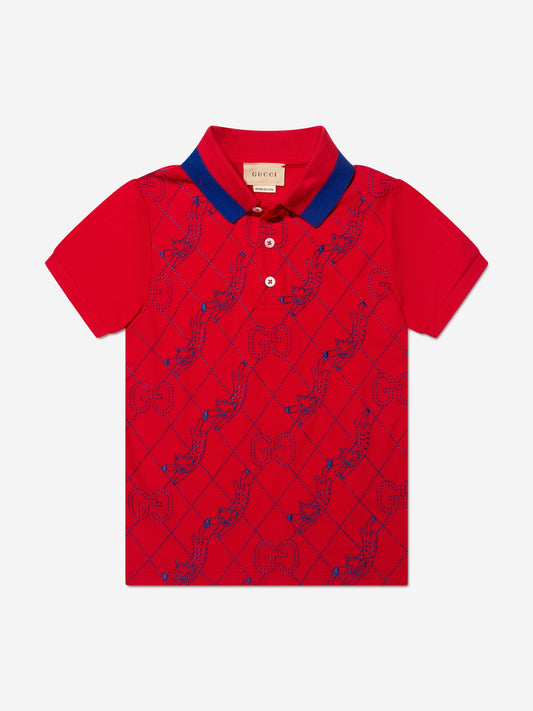 男童红色徽标 Polo 衫
