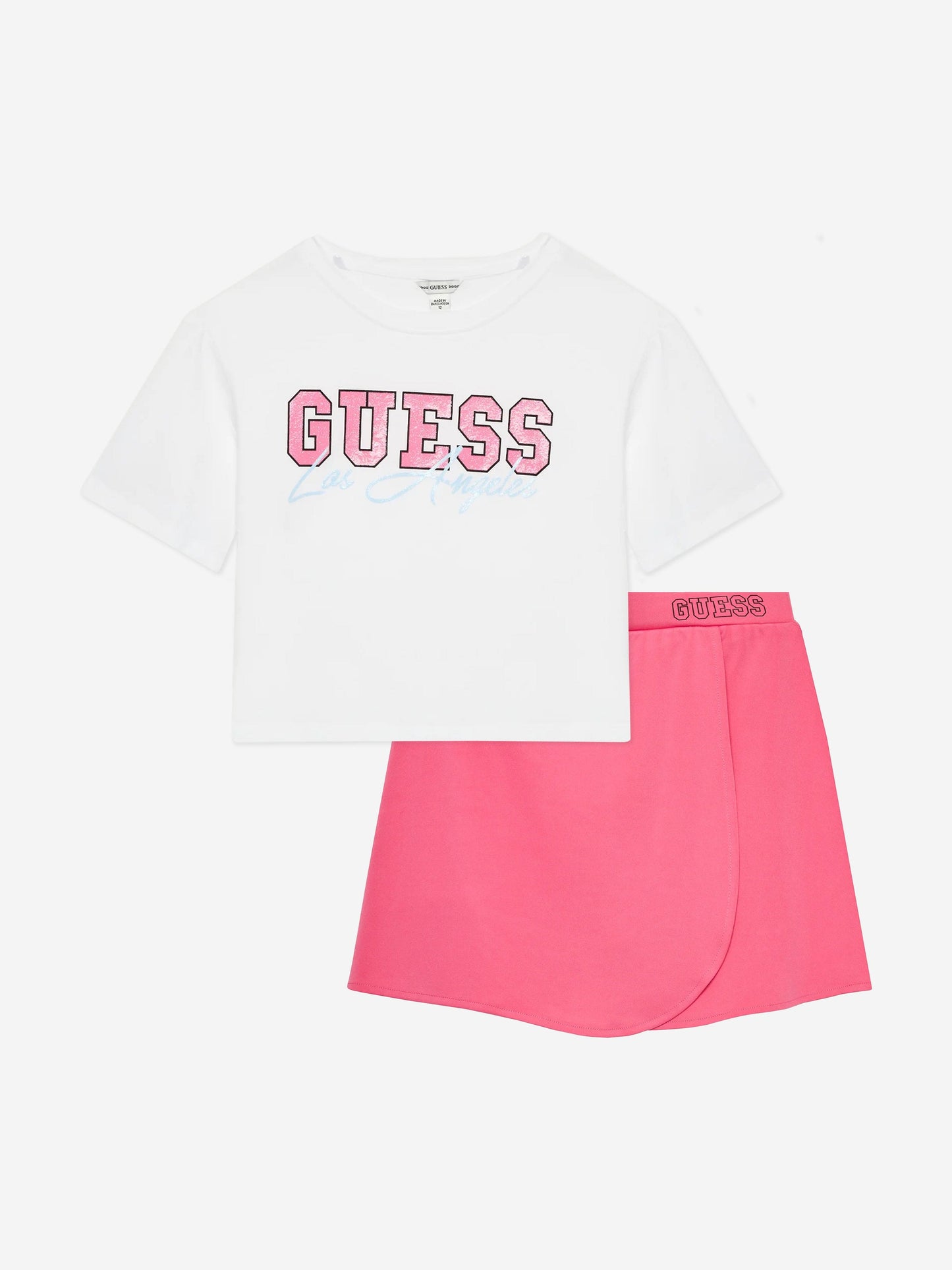 Guess 女童 T 恤和短裙套装（白色）
