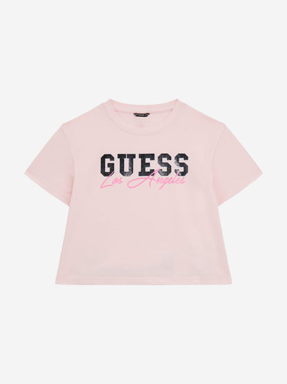 Guess 女童 T 恤和短裙套装（粉色）