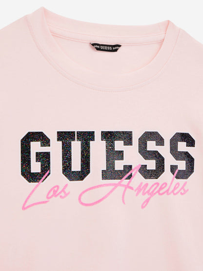 Guess 女童 T 恤和短裙套装（粉色）