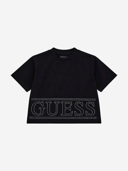 Guess Girls 徽标 T 恤（黑色）