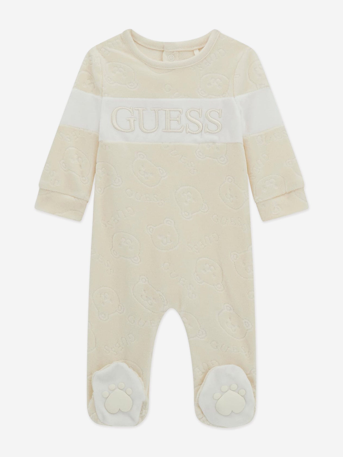 Guess Baby 象牙色雪尼尔泰迪熊婴儿连体衣