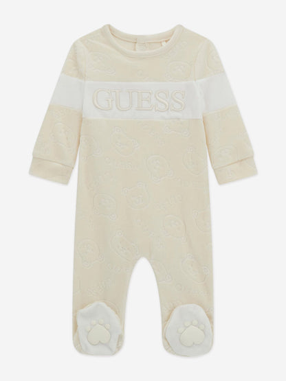 Guess Baby 象牙色雪尼尔泰迪熊婴儿连体衣